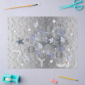 クリスマスティッシュペーパーブルーシルバーツリーハト 薄葉紙 (クラフト)