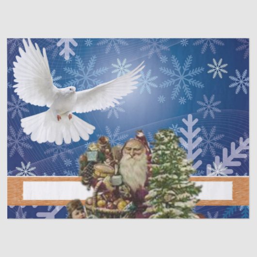 クリスマスティッシュペーパー、ホワイト鳩、ヴィンテージ 薄葉紙 (正面)