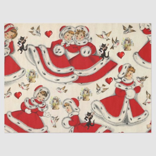 クリスマスティッシュペーパー、ヴィンテージクリスマス、子猫 薄葉紙 (正面)