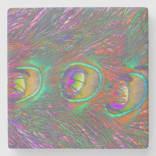 クリスマスティンセルピーコックの羽根 ストーンコースター (正面)