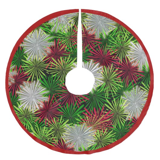 クリスマスティンセルポムポムス – 赤、緑と白 フリース ツリースカート (正面)