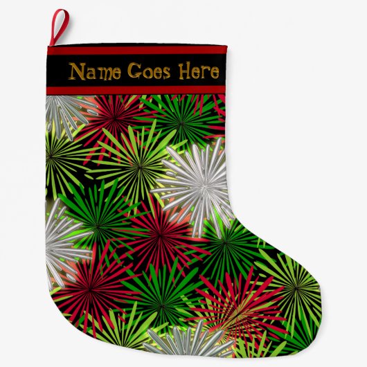 クリスマスティンセルポムポムパーソナライズされた(Christmas Tinsel PomPoms) ラージクリスマスストッキング (正面)