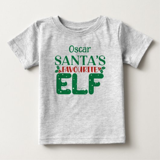 クリスマスティーサンタのお気に入りの小妖精や小人。編集可能な名前 ベビーTシャツ (正面)
