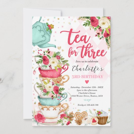 クリスマスティーバースデーパーティーティー3人パーティー 招待状 (正面)