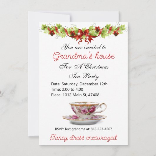 クリスマスティーパーティーアット祖母の家 招待状 (裏面)