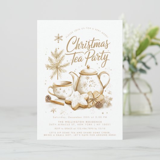 クリスマスティーパーティーミニマルエレガントリスト 招待状 (スタンド正面)