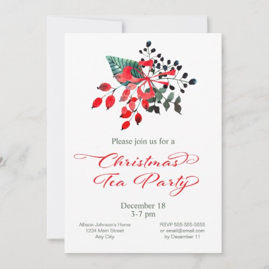 クリスマスティーパーティー冬の実フローラ 招待状 (正面)