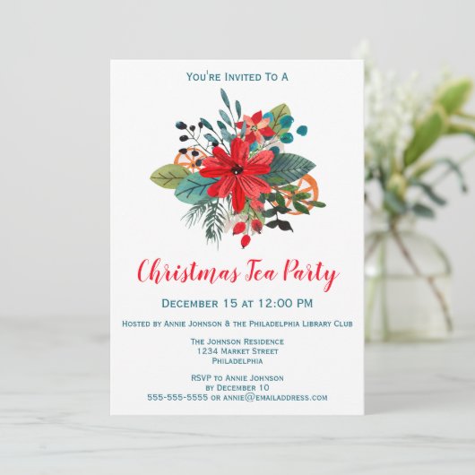 クリスマスティーパーティー冬の花模様&フルーツ 招待状 (スタンド正面)