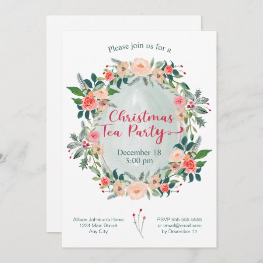 クリスマスティーパーティー冬フローラ 招待状 (正面/裏面)