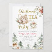 クリスマスティーパーティー誕生日ガールパールティー 招待状 (正面)