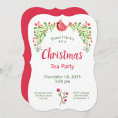 クリスマスティーパーティー(鳥)ショウジョウコウカンチョウ水彩 招待状 (正面/裏面)