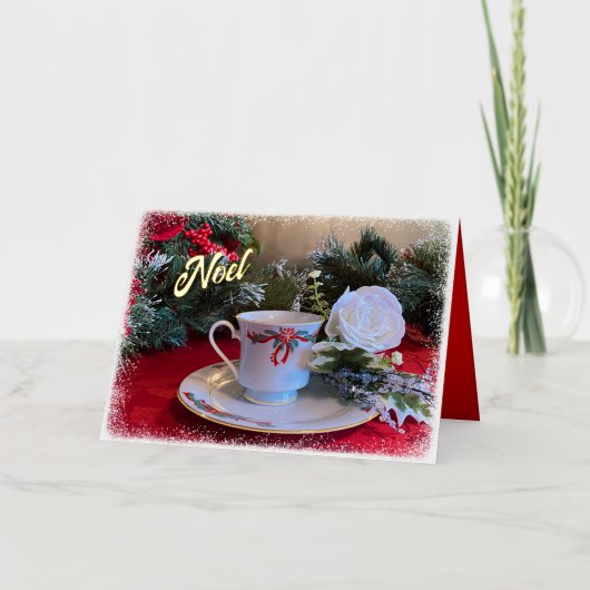 クリスマスティーフォイル折り畳みカード 箔グリーティングカード (正面)