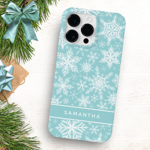 クリスマスティール(緑がかった色)と白い雪モノグラムの片 Case-Mate iPhone 14 PRO MAXケース