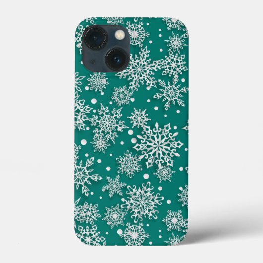 クリスマスティール(緑がかった色)の緑の雪片タイル模様 Case-Mate iPhoneケース (裏面)