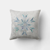 クリスマスティール(緑がかった色)スノーフレークスパークルシルバー クッション (裏面)