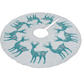 クリスマスティール(緑がかった色)トナカイ模様シルバーグリッター ブラッシュドポリエステルツリースカート (アングル)