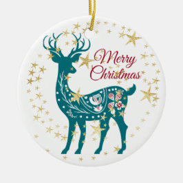 クリスマスティール（緑がかった色）トナディアゴールデンスターズエレガントセラム セラミックオーナメント