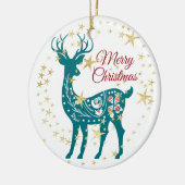 クリスマスティール（緑がかった色）トナディアゴールデンスターズエレガントセラム セラミックオーナメント (左)