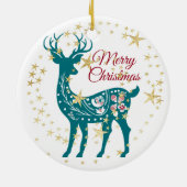 クリスマスティール（緑がかった色）トナディアゴールデンスターズエレガントセラム セラミックオーナメント (裏面)