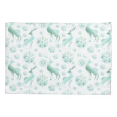 クリスマスティール(緑がかった色)メタリック雪の結晶とトナカイ 枕カバー (裏面)