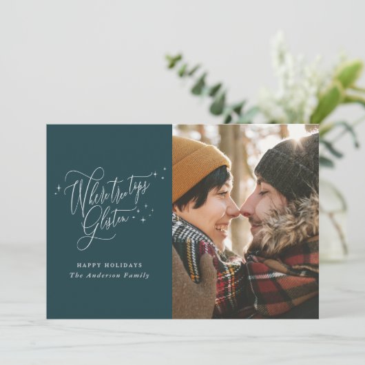 クリスマスティール(緑がかった色)モダンの冬林写真 シーズンカード (スタンド正面)