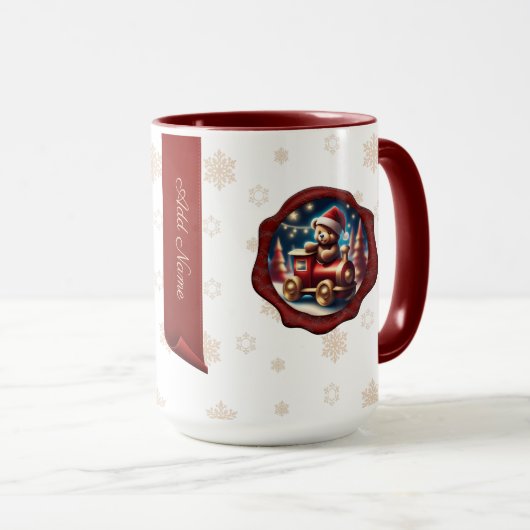 クリスマステディトレインパーソナライズされた2バナーホワイト マグカップ (正面右)