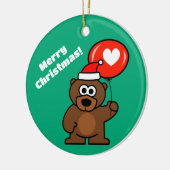 クリスマステディベアとハートバルーンカスタム付き セラミックオーナメント (左)