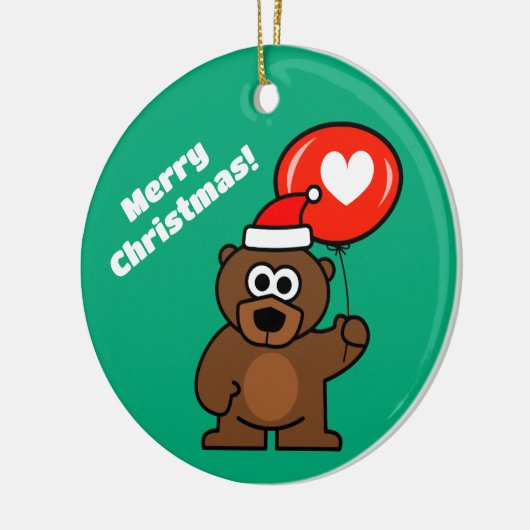 クリスマステディベアとハートバルーンカスタム付き セラミックオーナメント (左)