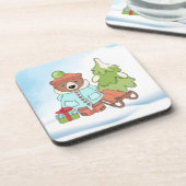 クリスマステディベアカップルとギフト コースター (左側)