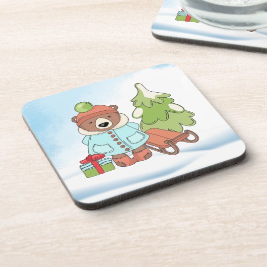 クリスマステディベアカップルとギフト コースター (左側)