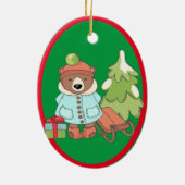 クリスマステディベアカップルとギフト セラミックオーナメント (裏面)