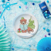 クリスマステディベアカップルとギフト ペーパープレート (パーティー)