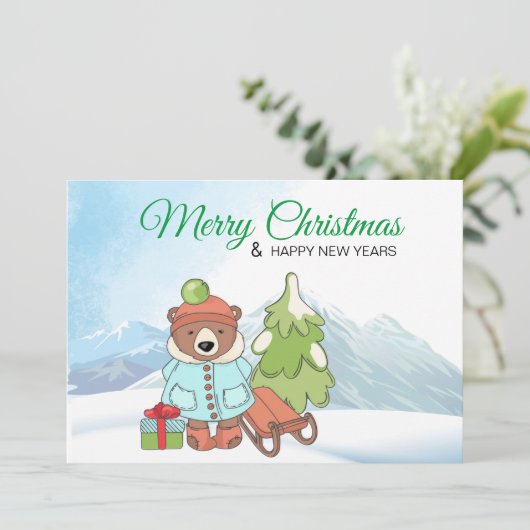 クリスマステディベアカップルとギフト 招待状 (スタンド正面)