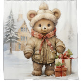 クリスマステディベアシャワーカーテン シャワーカーテン (正面)