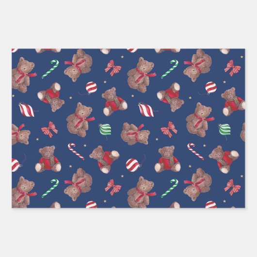 クリスマステディベアズボーブル弓 ラッピングペーパーシート (正面2)