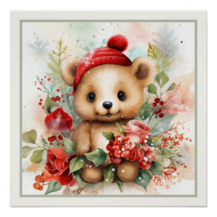 クリスマステディベアハットフェイクマット準備フレーム ポスター