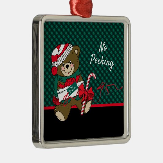 クリスマステディベアパーソナライズされたプレイド メタルオーナメント (右)