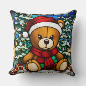 クリスマステディベアフェイクステンドグラス クッション (正面)