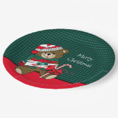 クリスマステディベアレッド&グリーンプレイドキッズテーブル ペーパープレート (アングル)