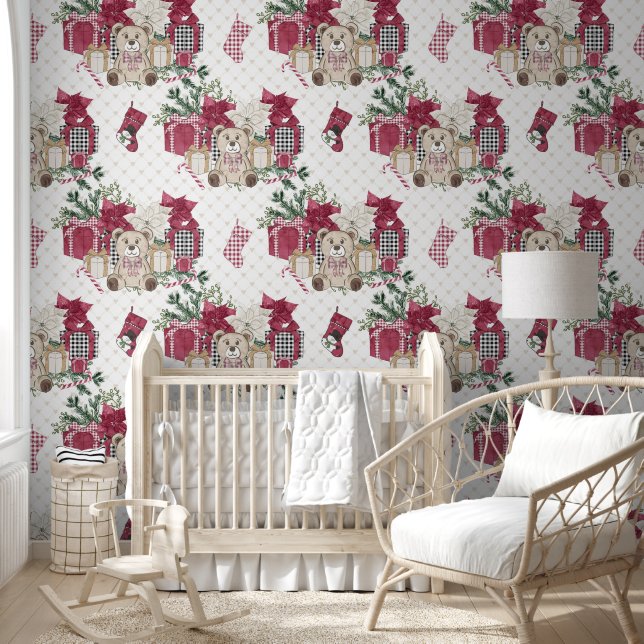 クリスマステディベアーズストッキングプレゼント子供部屋 壁紙