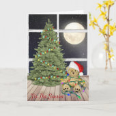 クリスマステディベアーズホリデーライトと月 カード (黄色い花)