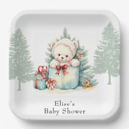 クリスマステディベア赤ちゃんシャワー ペーパープレート (正面)