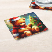 クリスマステディベア1 スクエアペーパーコースター (アングル)