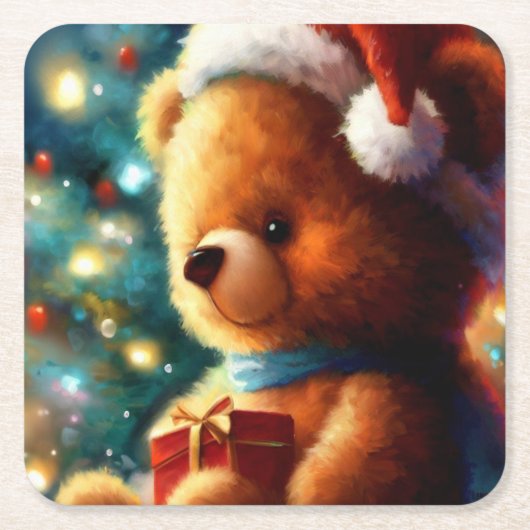 クリスマステディベア3 スクエアペーパーコースター (正面)