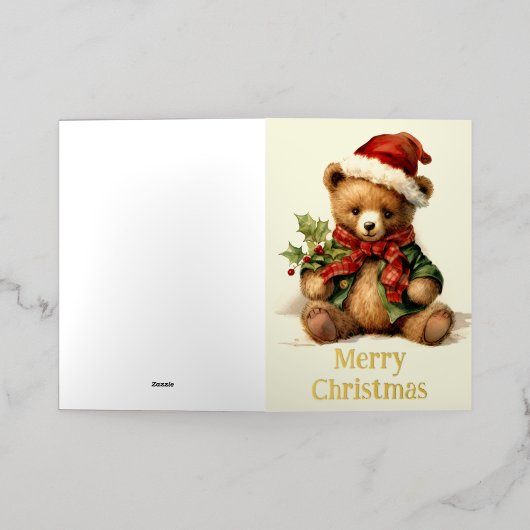 クリスマステディベア 箔グリーティングカード (外側レイダウン)
