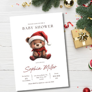 クリスマステディベイビーシャワー かわいいホリデーベイビー 招待状