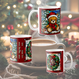 クリスマステディーベア ステンドグラス風デザイン コーヒーマグカップ