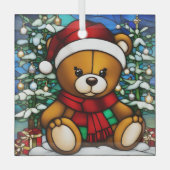 クリスマステディーベア ステンドグラス風 オーナメント (正面)