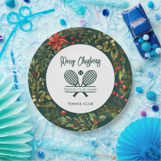 クリスマステニスクラブネームボタニカルホリデーズ ペーパープレート (パーティー)
