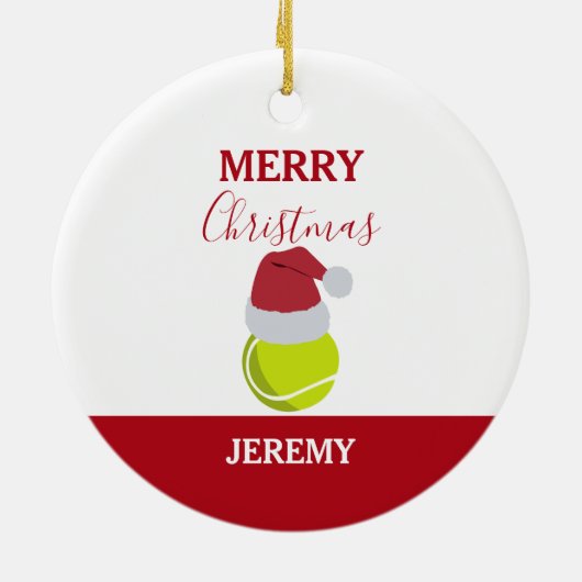 クリスマステニススポーツボール名前をカスタムする セラミックオーナメント (裏面)